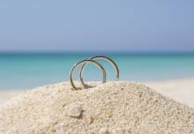 wedding rings in sand